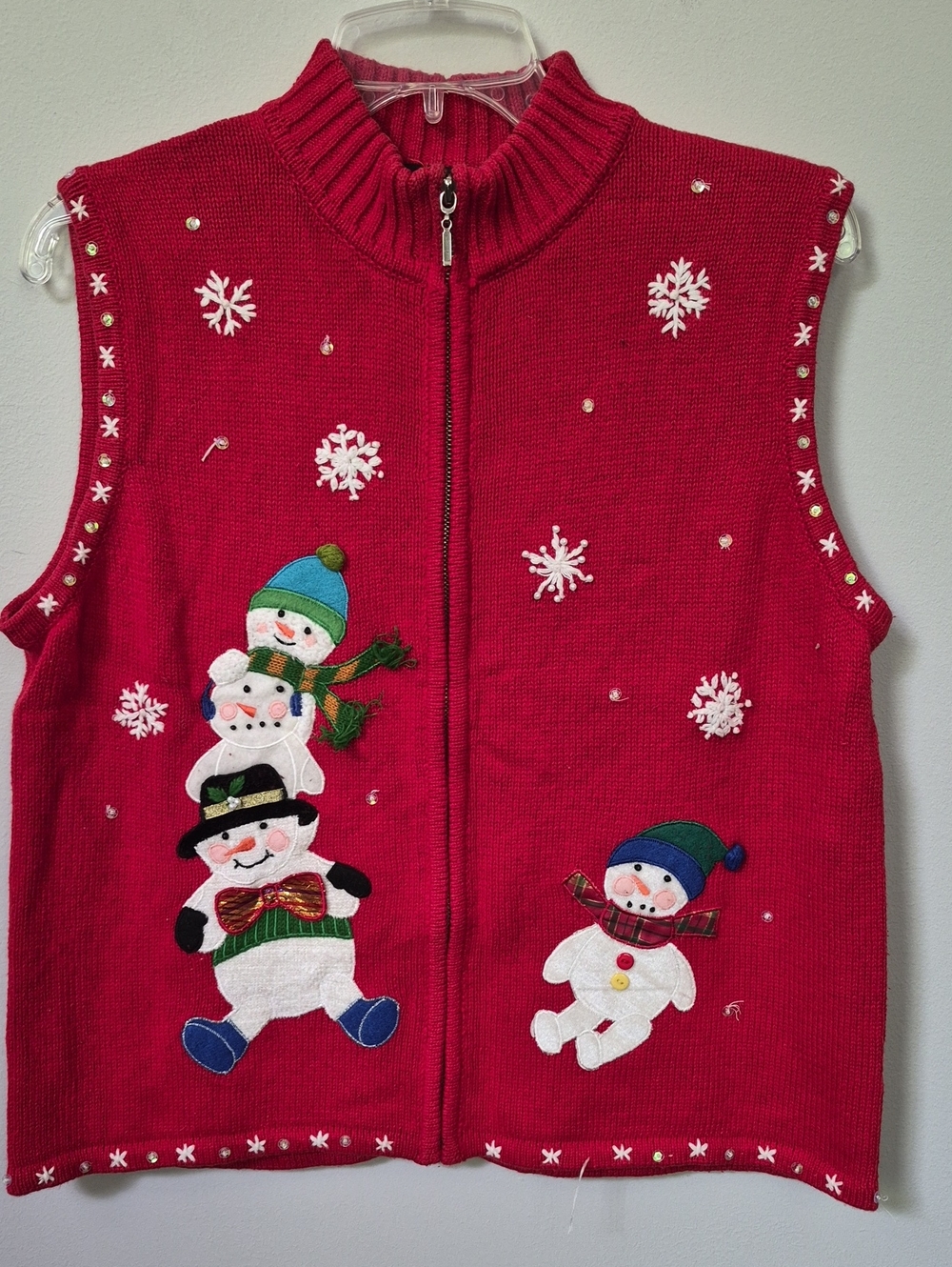 Hampshire Studio Sweater Women’s XLP Snowman Applique Full Zip Holiday Vest